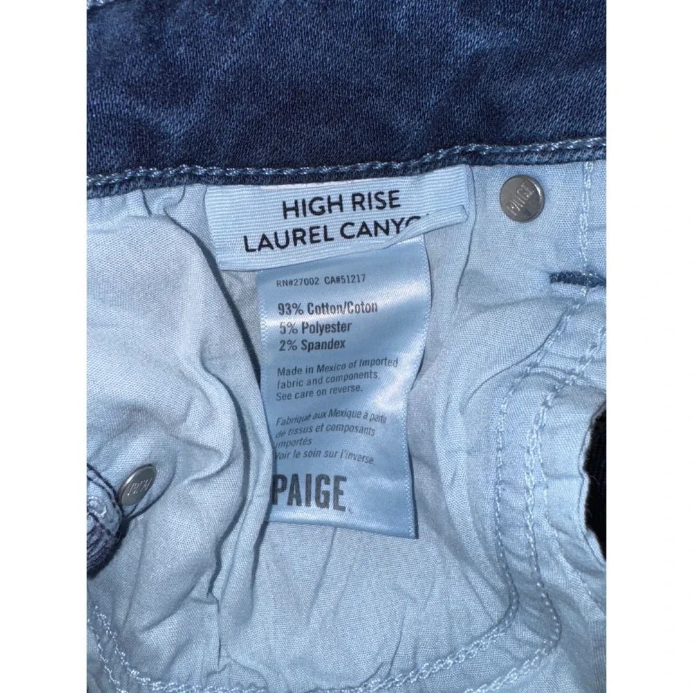 Paige High Rise Laurel Canyon Size 29 Flare Jeans Dark Wash Raw Hem - Picture 5 of 8
